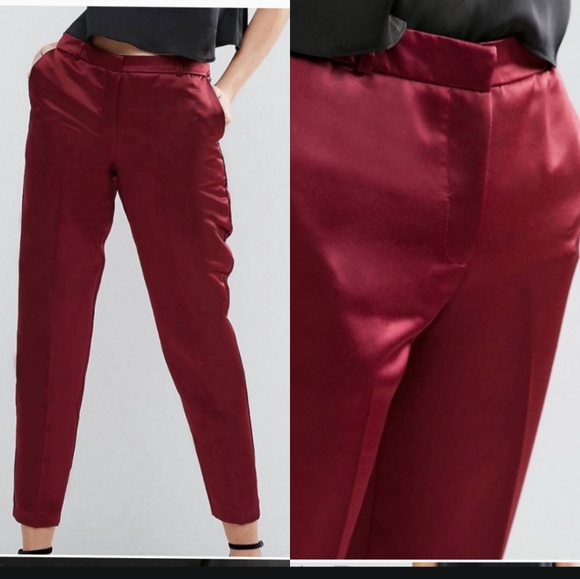 NWT ASOS Glam Slim Leg Trouser Pants Maroon - Picture 2 of 11